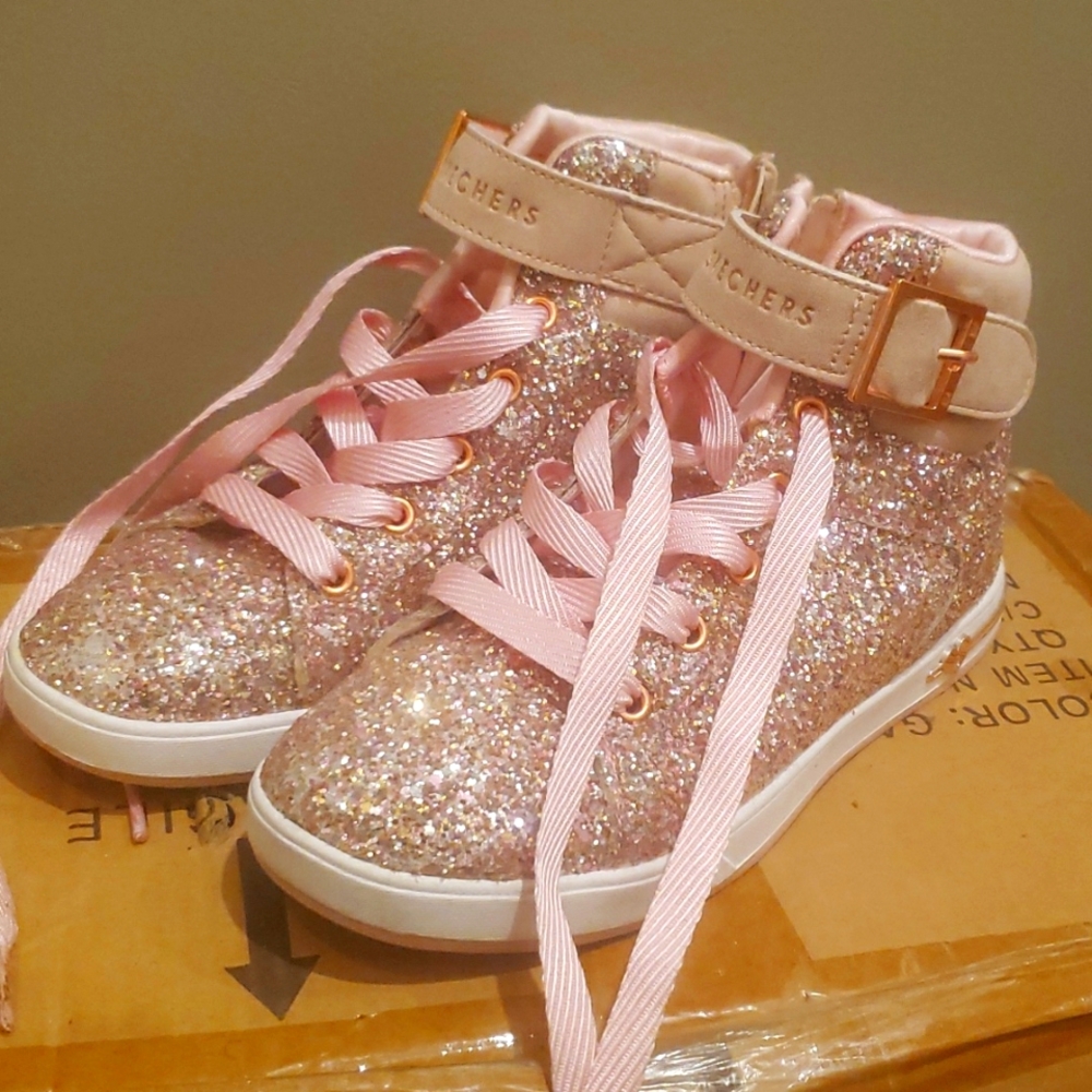SKECHERS Girls Pink Glam Hightop  Sneakers